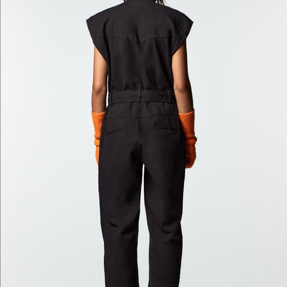 NEW $119 Zara Cotton Linen Blend Utility Jumpsuit with Belt Large FW21 4043/272 - Picture 3 of 15